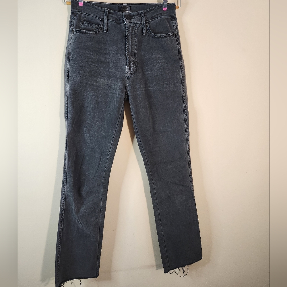Mother Denim High Waisted Rascal Ankle Fray Chalk Black Jeans Women's Size 24